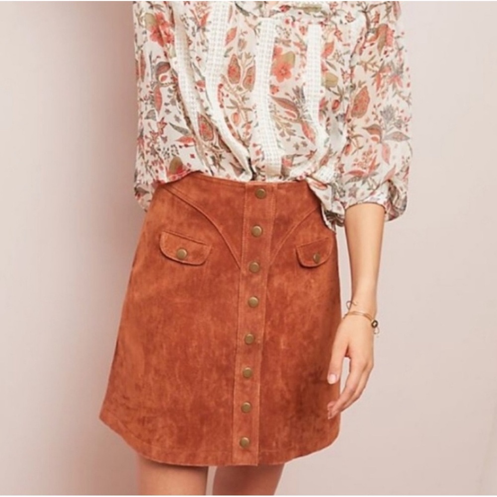 Anthropologie Brown Suede Skirt